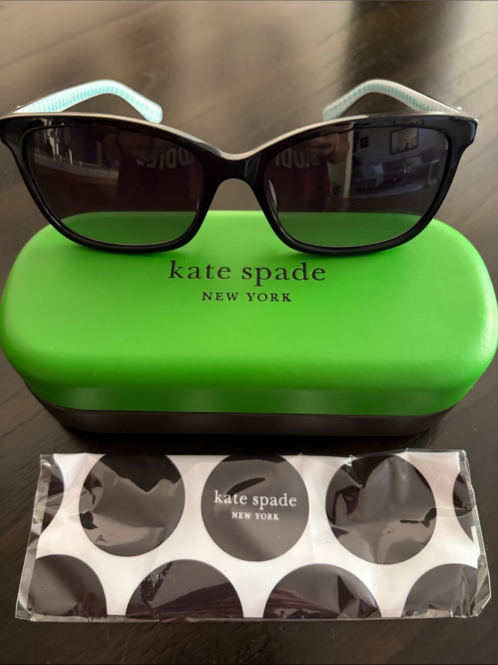 kate spade Black Cat-Eye Sunglasses with Light Blue Temples
